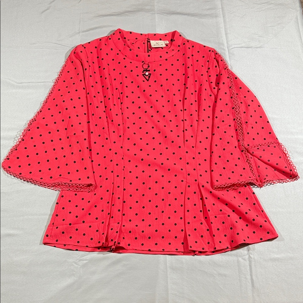 Zola Elegant Coral Polka Dot Blouse